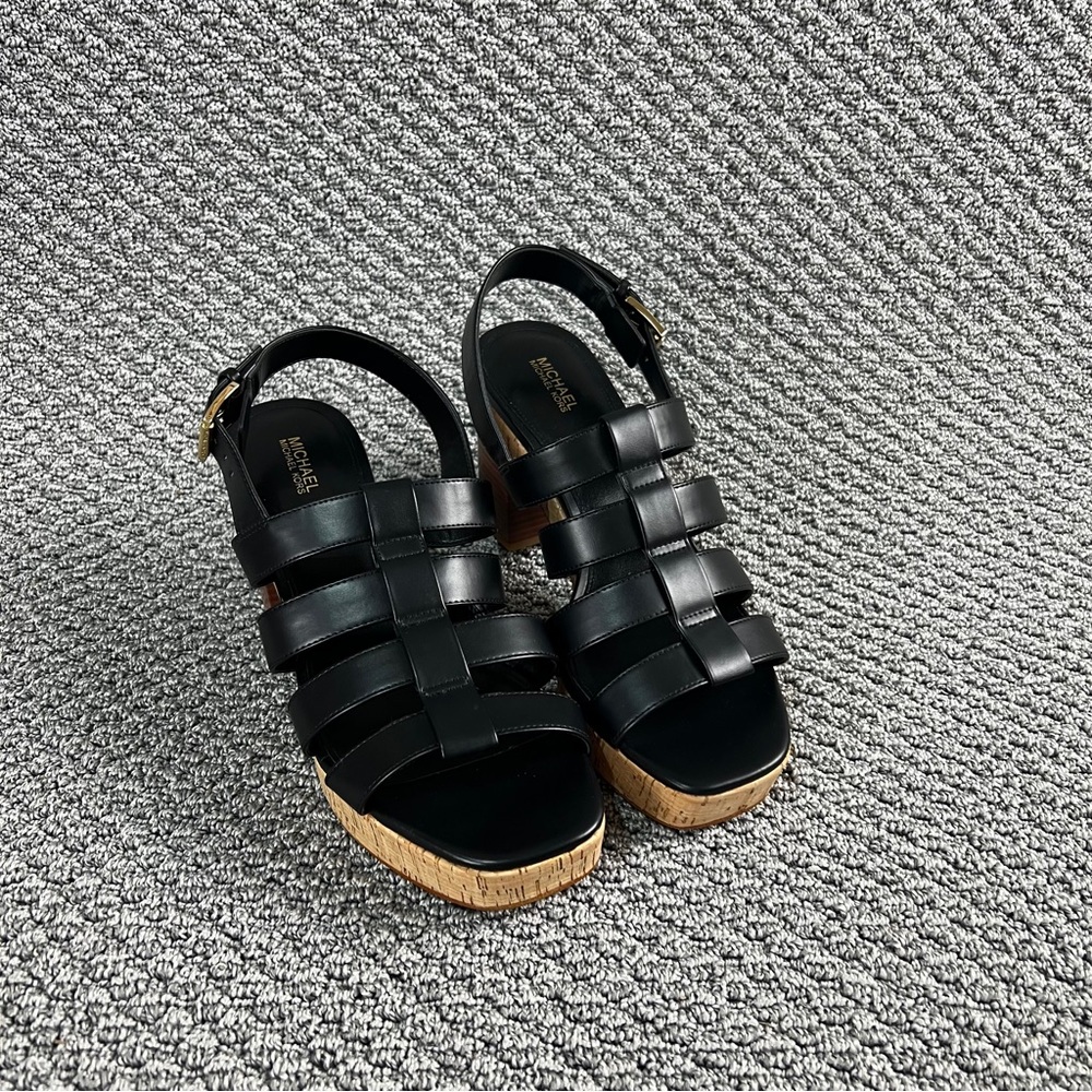 Michael Kors Black Wedges with Tan Base